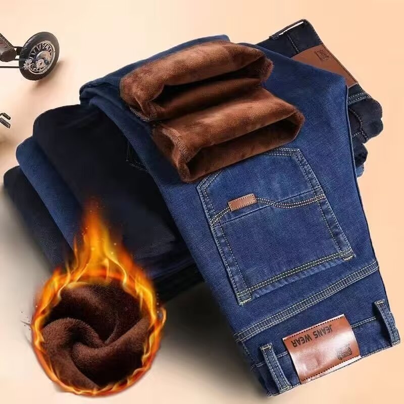 cross-border hot selling autumn and winter jeans men's straight loose casual thick versatile business young and middle-aged trousers wholesale Application Scenario