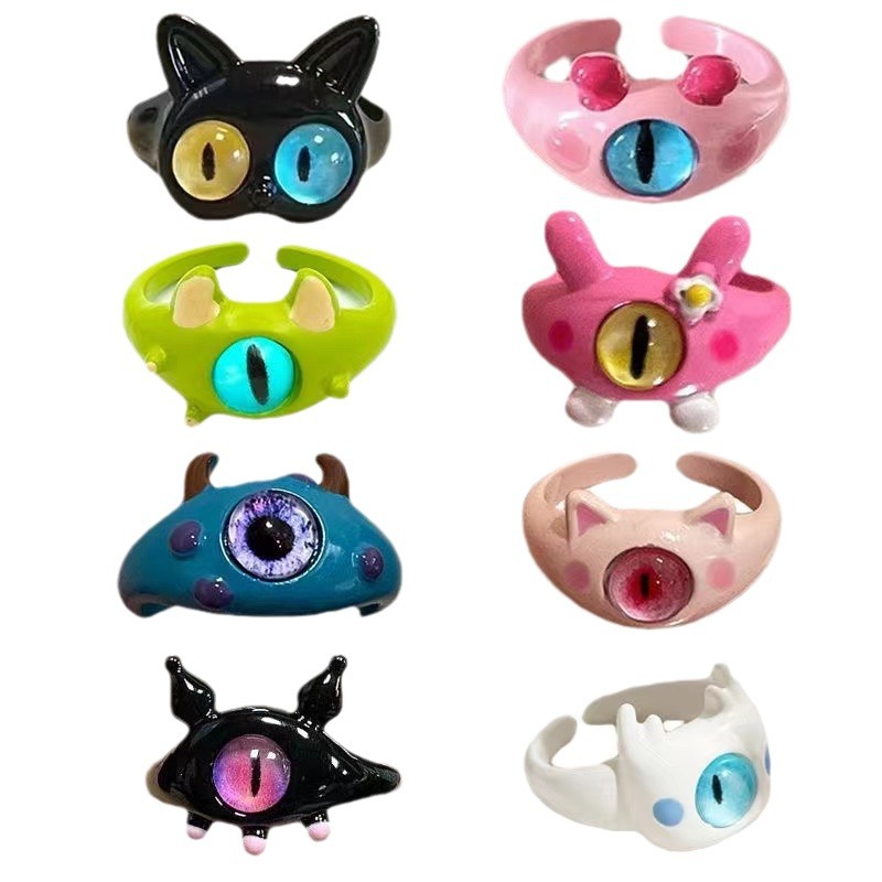 cute little monster new children's ring dopamine couple girlfriends ring children gift cartoon ring Item Picture