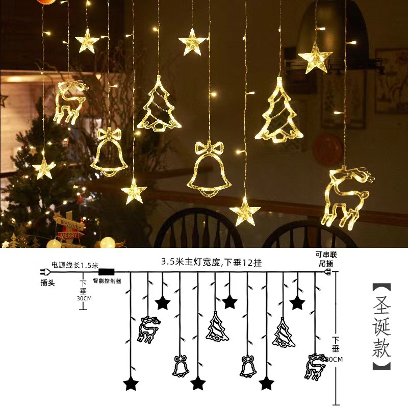 led curtain light colored lantern flashing christmas lights room decoration bell elk christmas tree indoor decoration lights details Picture