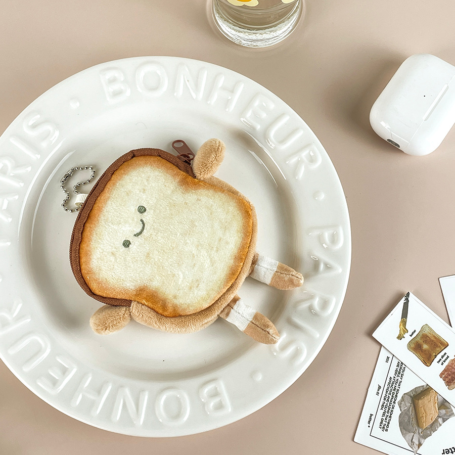 cartoon sliced toast mini coin purse butter bread plush wallet children coin bag headphones storage bag full figure
