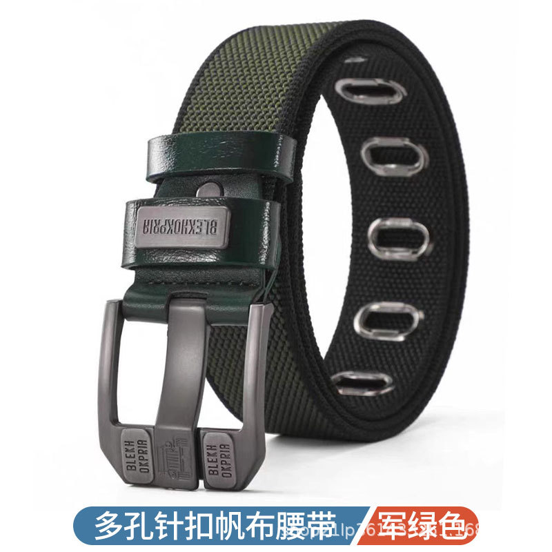belt men's outdoor casual canvas jeans belt new pin buckle trendy lengthened woven plus size pants woven belt details Picture