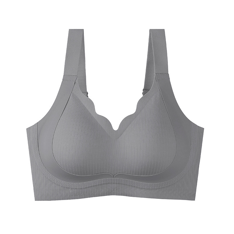 soft support fixed cup seamless underwear women's big chest show small and thin wireless double lift anti-sag bra details Picture