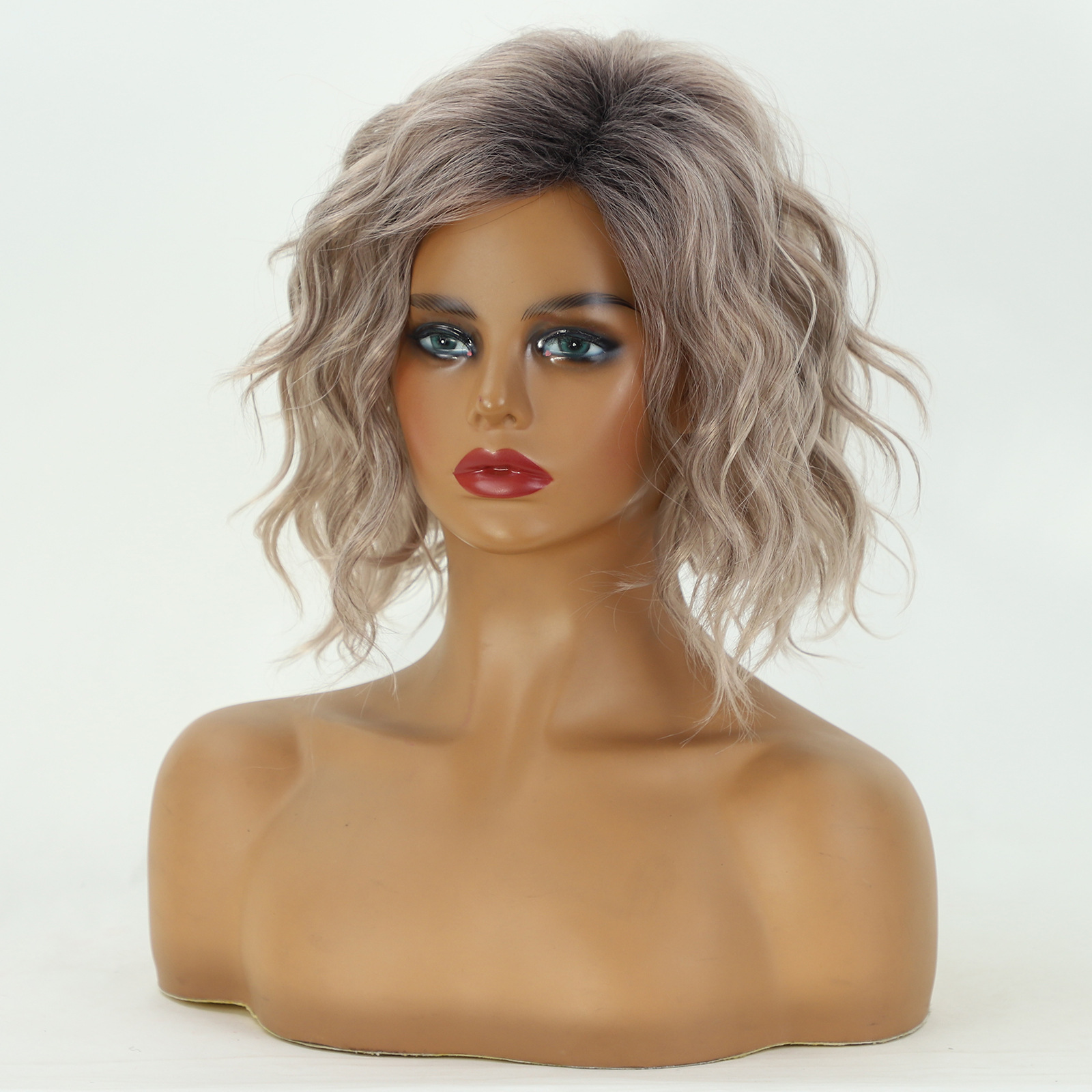 foreign trade cross-border european and american ladies wig dyed mid-length curly hair one piece dropshipping xuchang factory supply wigs Item Picture