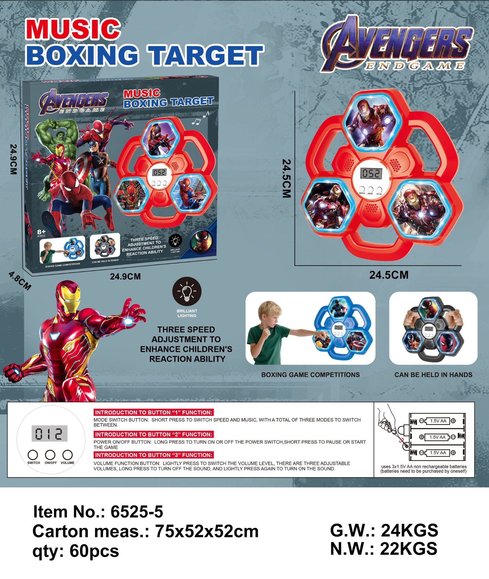 Cross-border e-commerce bestseller rhythm music boxing wall target, home children's Spider-Man, Iron Man, Marvel series boxing trainer, stress-relieving exercise, physical fitness, intelligent boxing training machine Item Picture
