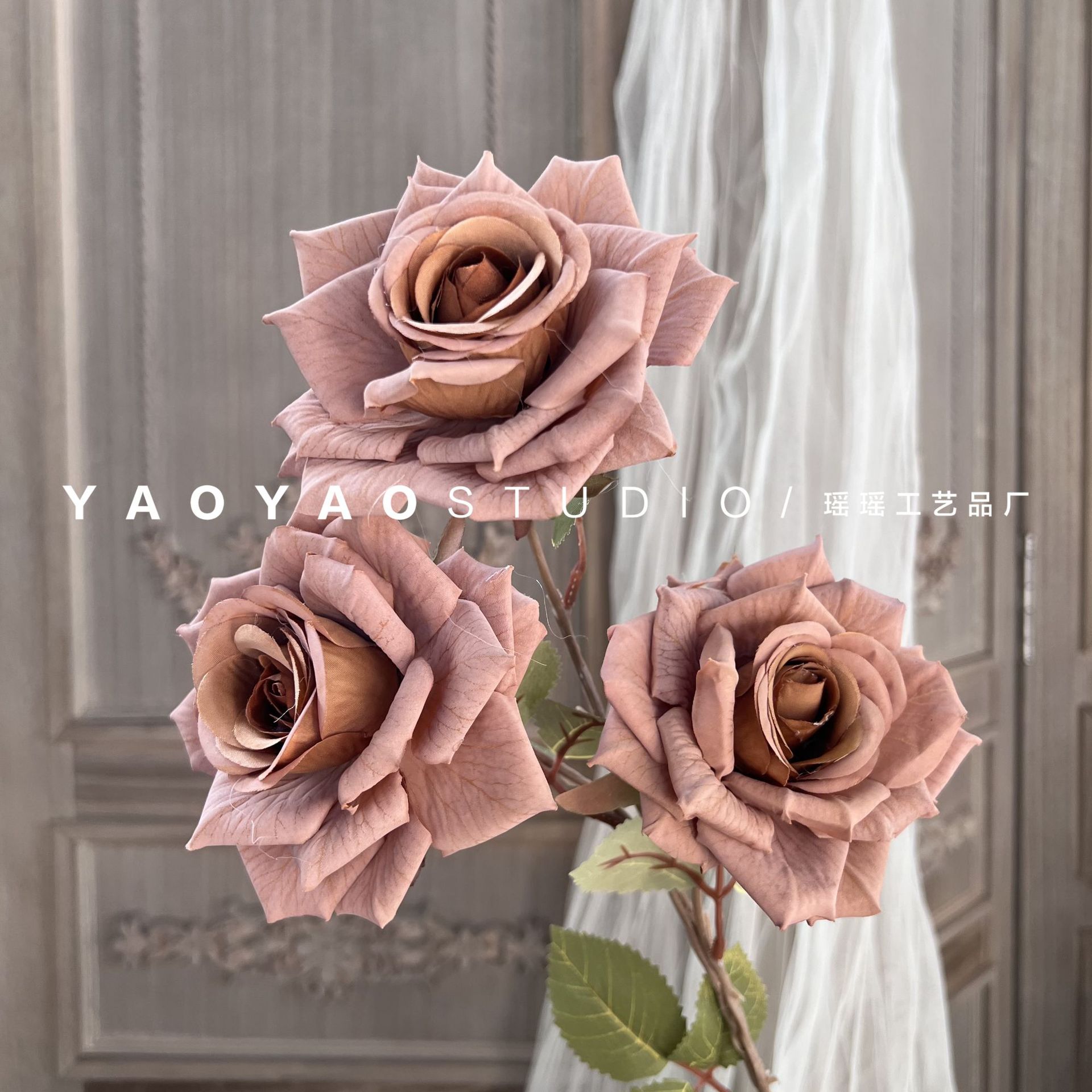 3-head capsicino rose car head officiate float artificial flower wedding celebration flower wall flower arrangement home decorative flower ornament details Picture