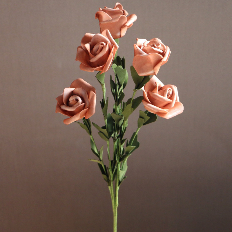 factory spot 5 european rose pe foam artificial/fake flower silk flower plastic bouquet home decoration wholesale full figure