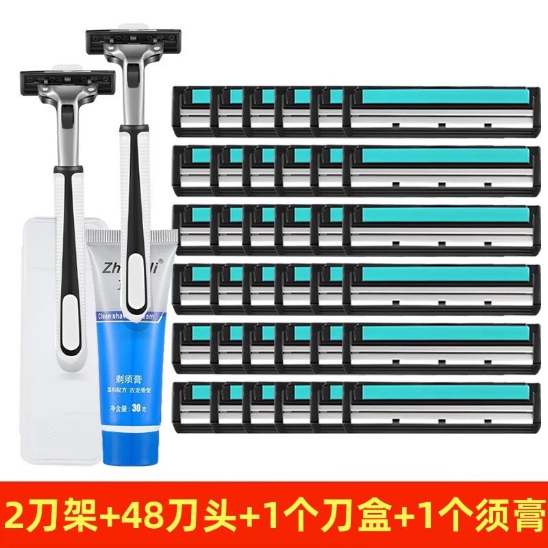 cross-border two-layer shaver manual with knife holder men's shaving hair trimmer pieces razor old-fashioned razor kit Application Scenario