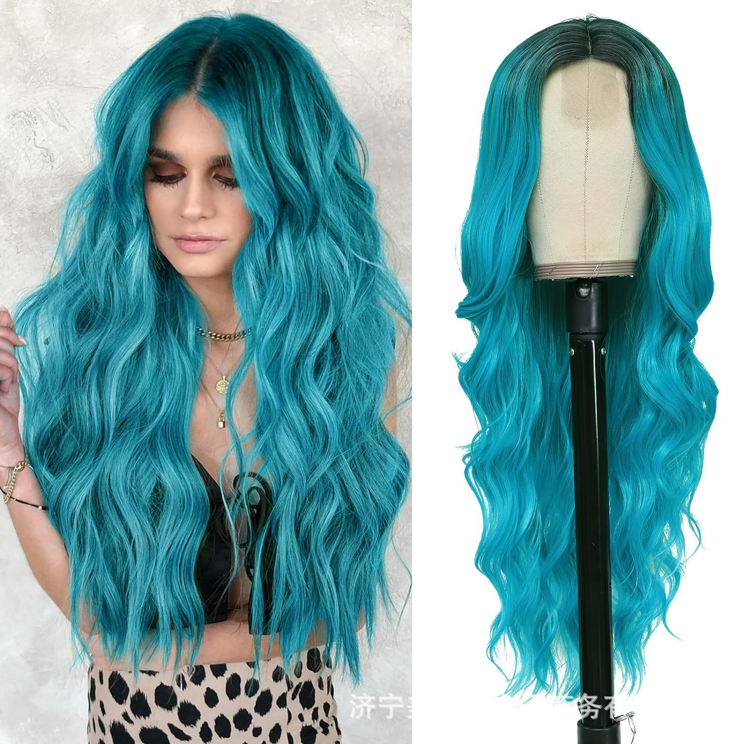 chemical fiber wig female gradient golden wave 26-inch long curly wave head cover natural high-temperature fiber wig cross-border full figure