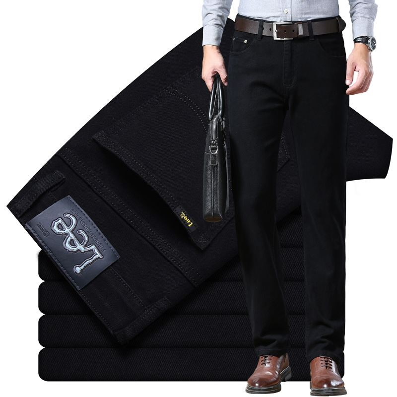 dex jeans men's straight loose elastic business casual autumn and winter thick high-end goods long jeans details Picture