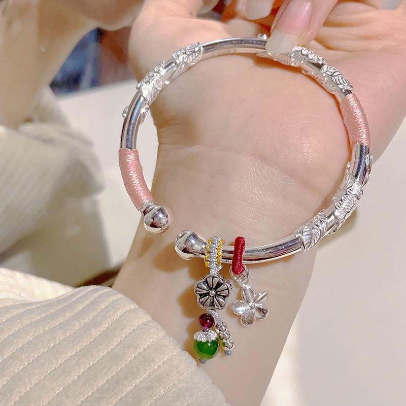 pure silver s999 sterling silver square lucky silver bracelet female young simple solid push-pull bracelet gift 520 Specification drawing