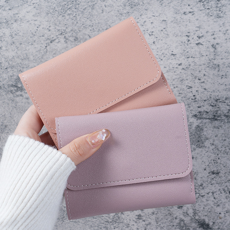 simple short women's wallet student ticket clip multifunctional card holder change three fold ultra-thin glossy wallet Specification drawing