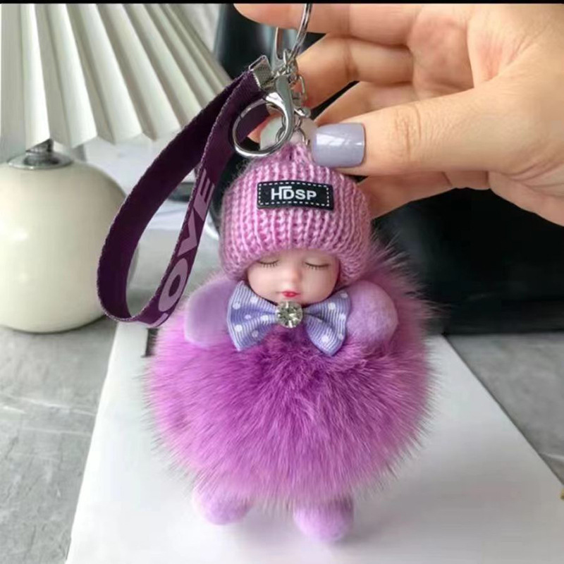 automobile hanging ornament sleeping doll cartoon key button plush puppet and doll wholesale cute factory supply details Picture