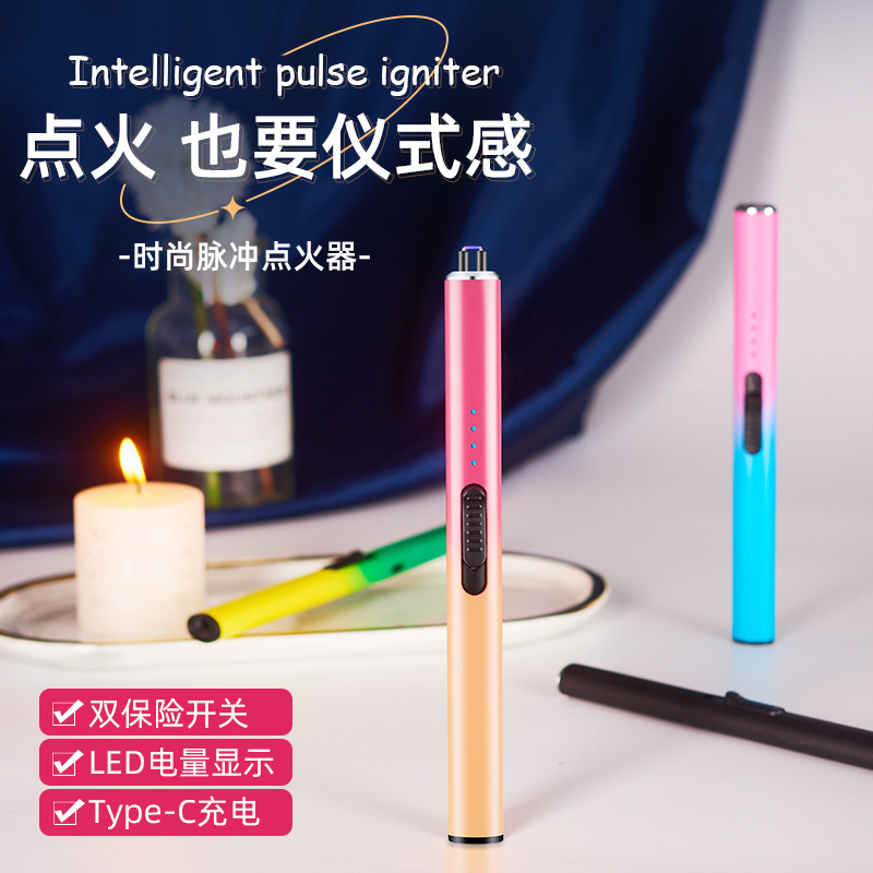 new fashion long pulse igniter charging electric arc lighter type-c fast charge burning torch cross-border details Picture