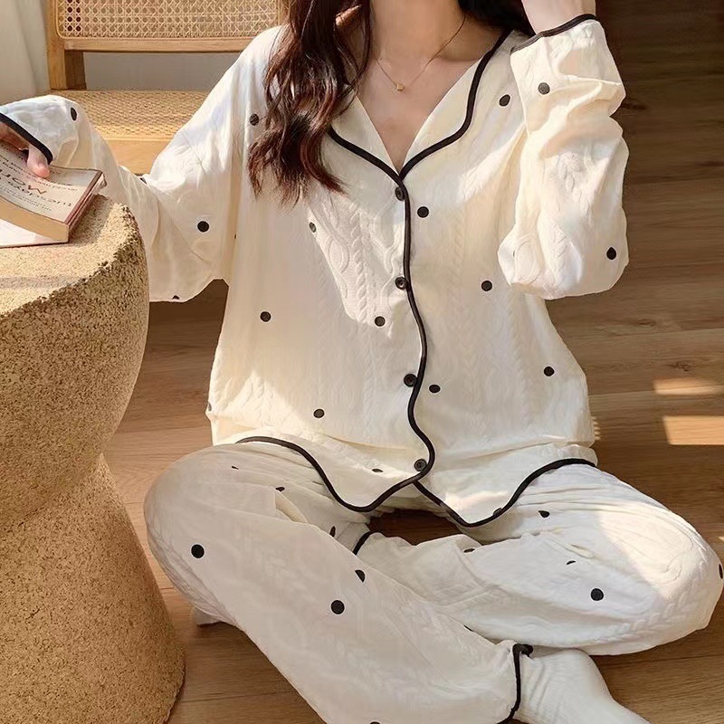 ins style net red new pajamas women's spring and autumn long sleeve trousers loose cardigan sweet cartoon cute loungewear Application Scenario