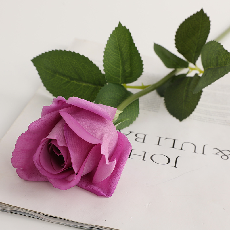artificial rose single moist feeling emulational rose flower fake flower furnishings wedding bride holding rose bouquet details Picture