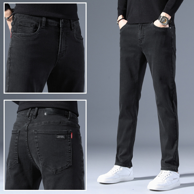 men's jeans men's fleece straight high-end fashion brand men's pants korean casual stretch men's pants autumn and winter Item Picture