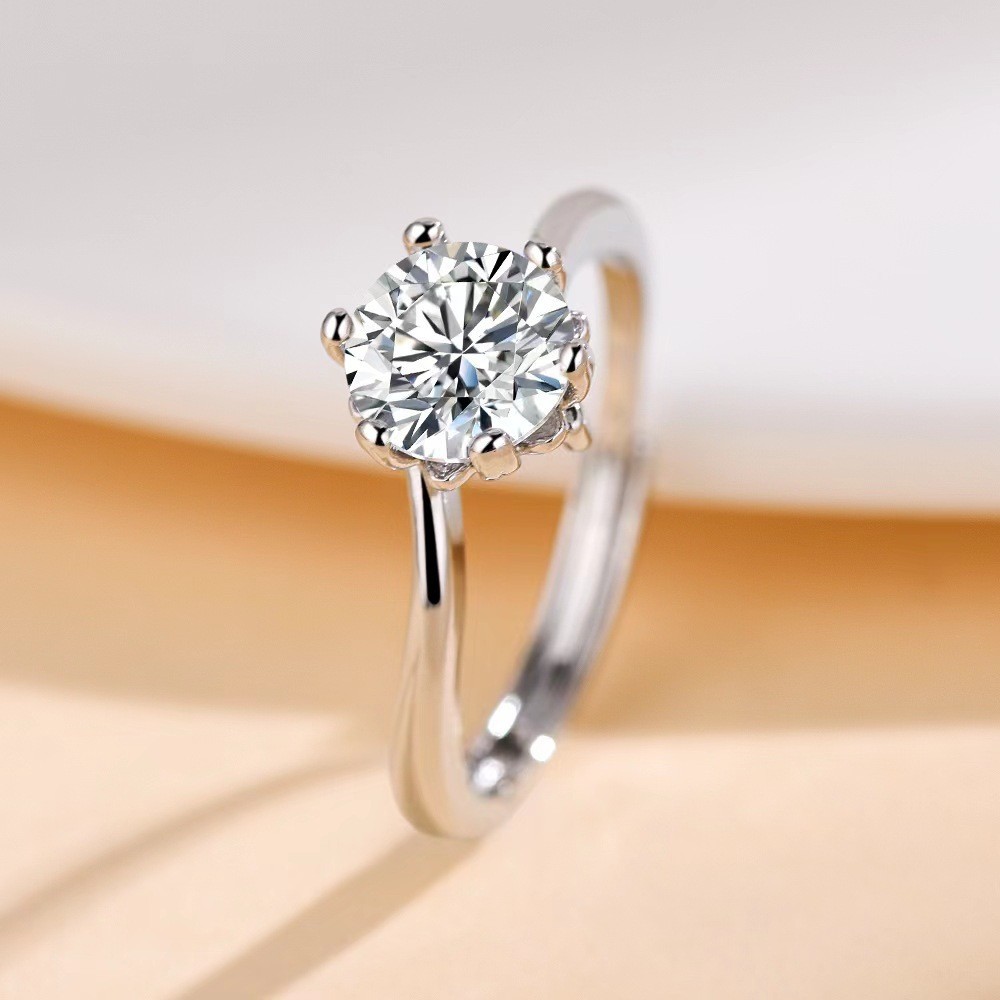 cross-border douyin online influencer live imitation moissanite ring female 1 karat six-claw wedding ring factory wholesale foreign trade jewelry full figure