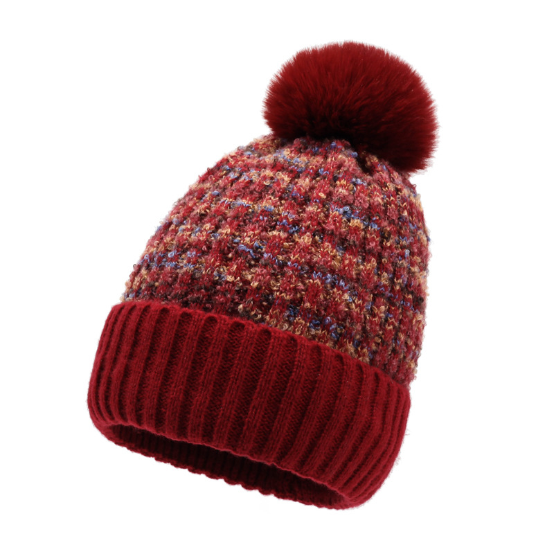 winter warm hat women's new fashion velvet padded thickened knitted hat all-match cold-resistant ladies woolen cap wholesale full figure