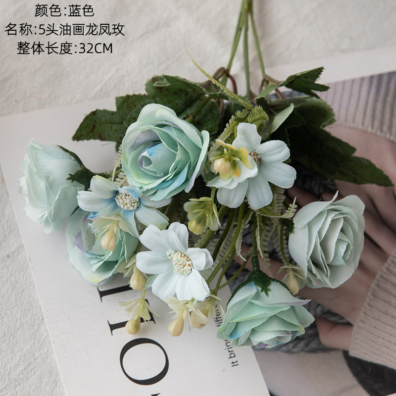 crafts wholesale rose bouquet factory fake flower green plant wedding celebration decoration cross-border mw81110 details Picture