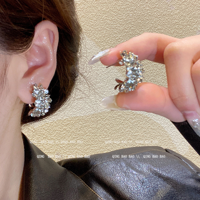 fairy butterfly flowers collection ~ sterling silver needle light luxury finely inlaid stud earrings female 2025 new popular yiwu earrings full figure