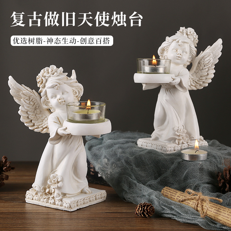 european-style retro angel candlestick decoration resin home desktop decoration romantic candlelight dinner atmosphere decoration props full figure