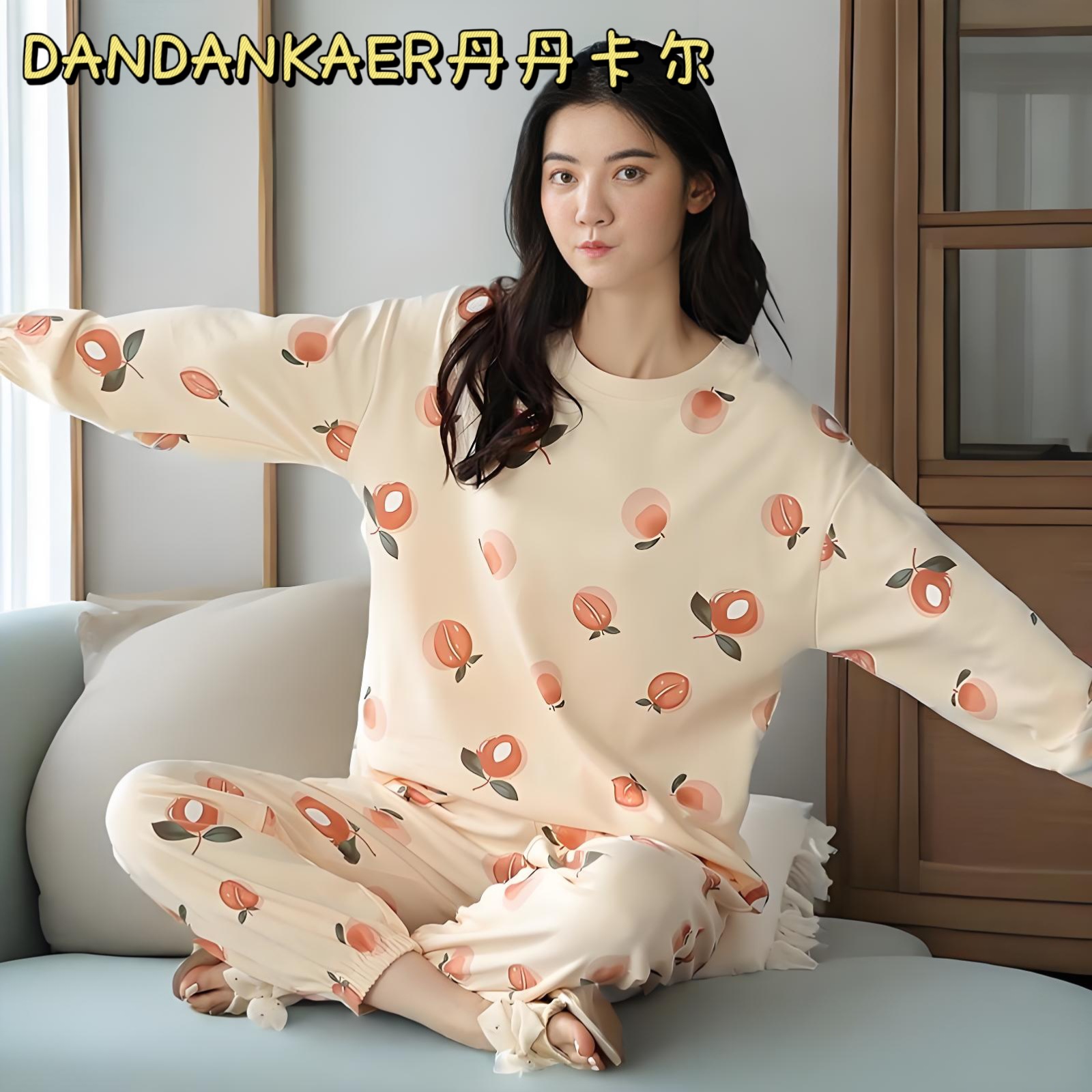 women's cotton pajamas autumn leisure cute sweet plus size student long sleeve trousers homewear suit can be worn outside Item Picture