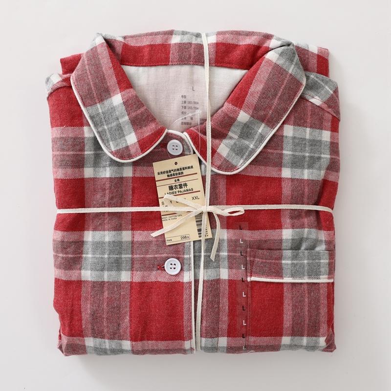 non-printed japanese style autumn and winter non-printed home wear cotton brushed flannel cotton pajamas men and women long-sleeve suit details Picture