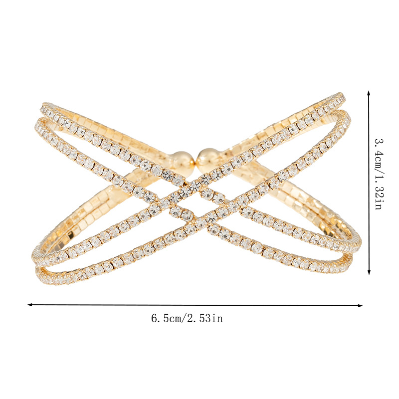 Cross-border European and American claw chain jewelry, four-row cross hollowed-out water diamond bracelet, creative new product, full diamond open hand jewelry wholesale Specification drawing