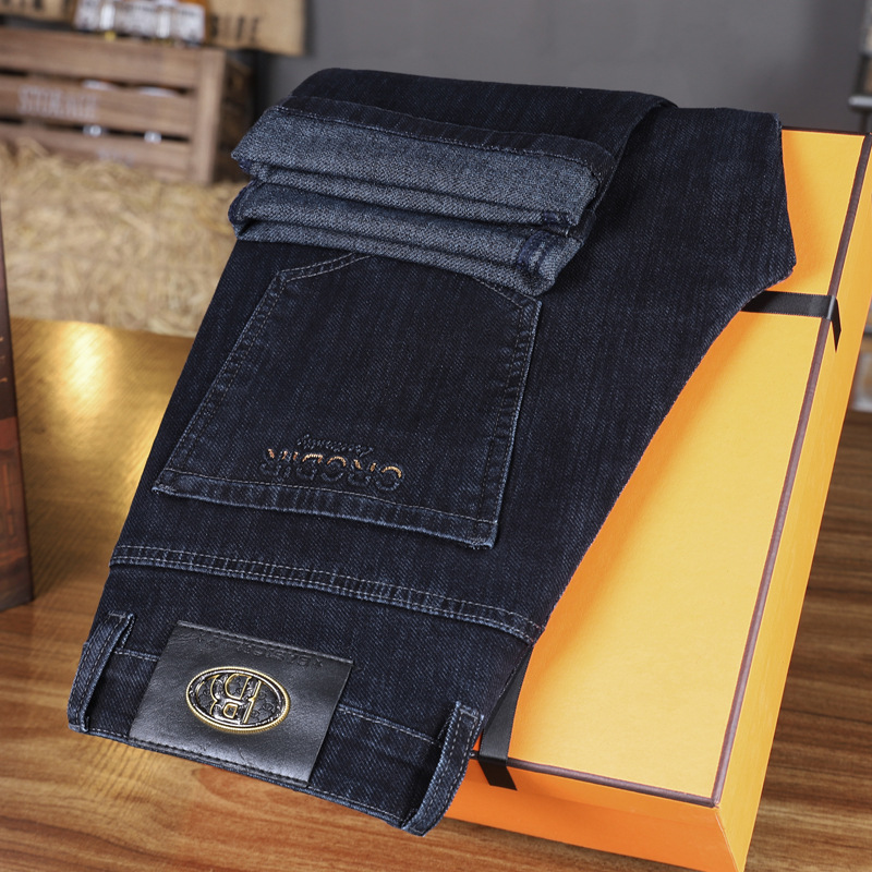 2025 autumn and winter new high-end jeans men's straight loose elastic business casual pants green middle-aged men's pants details Picture