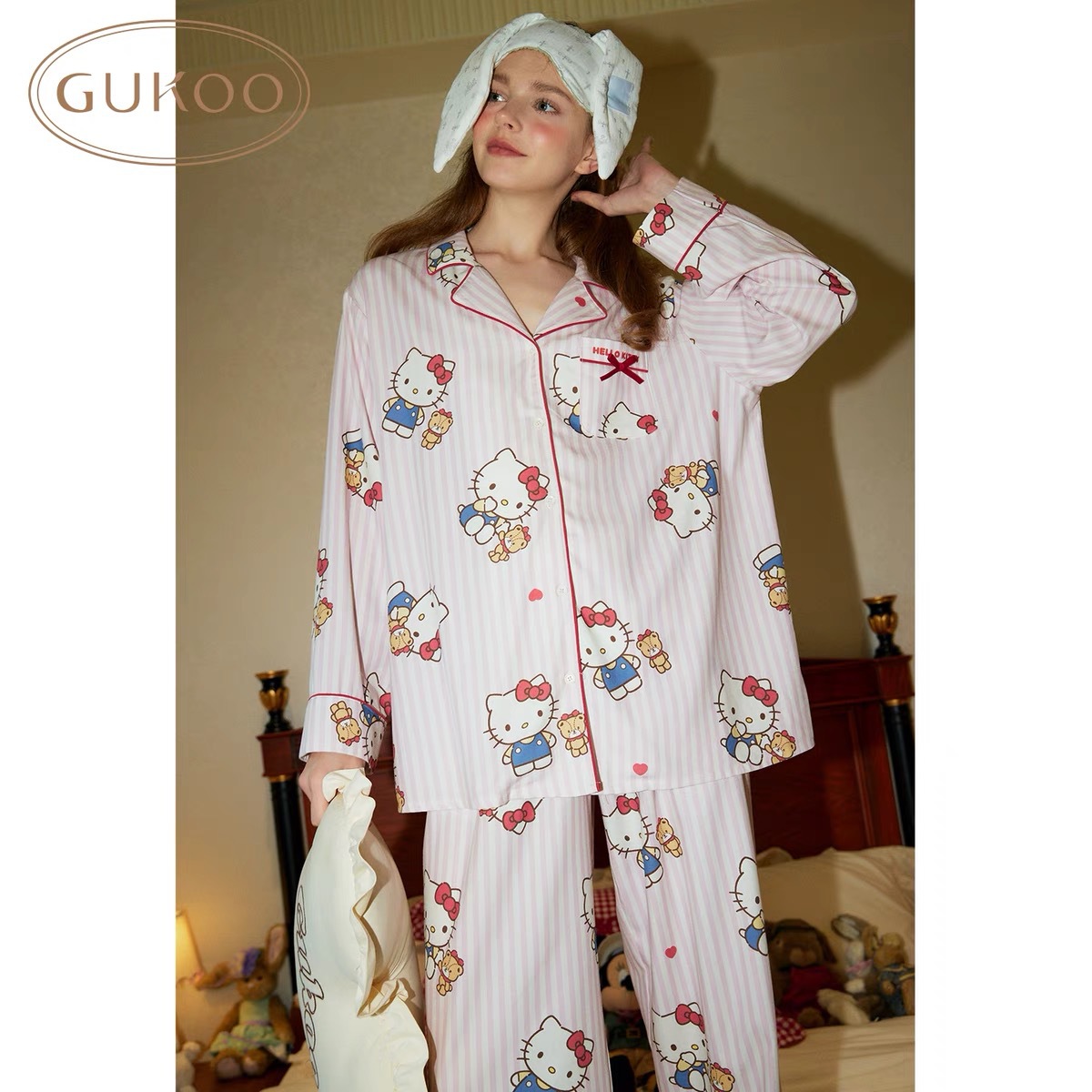 fruit shell same pajamas women's 2025 spring and autumn new cute cotton striped  long sleeve homewear suit for women Specification drawing