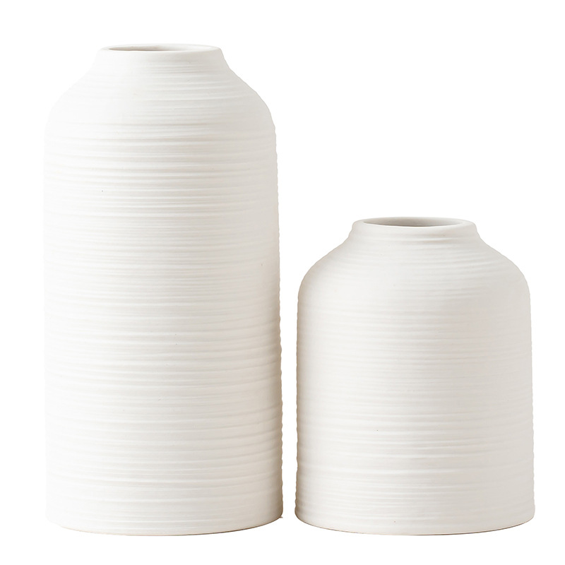 2025 style ceramic vertical pattern vase, Nordic minimalist matte vase, simple white porcelain living room TV cabinet flower arrangement Item Picture