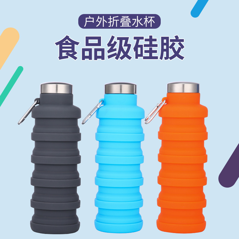wholesale portable edible silicon folding cup 500ml creative sports kettle outdoor retractable decompression water cup full figure