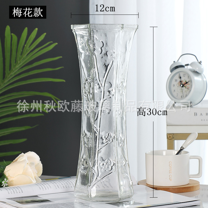 lucky bamboo glass flower vase and flower pot hydroponic ins style decoration straight large vase advanced floor home decoration Specification drawing