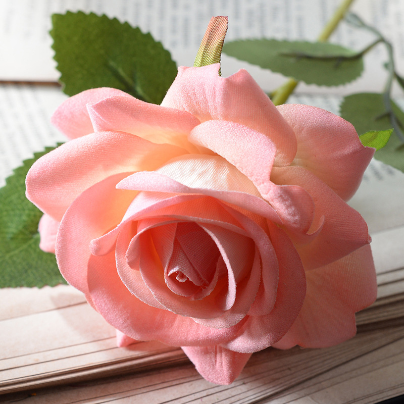 artificial flannel rose single hand-feeling fake flower wedding home furnishing valentine's day decoration high-grade bouquet wall waterfall details Picture