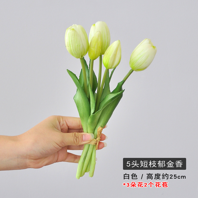 5-head short rod tulip artificial bouquet home furnishings decoration ins style photo props soft glue tulip fake flower full figure