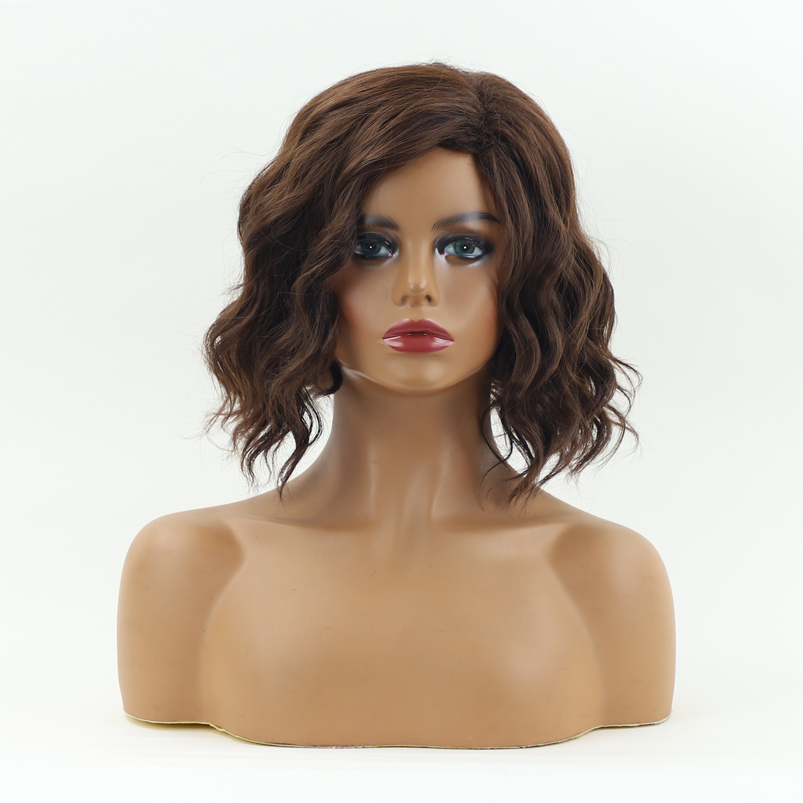 foreign trade cross-border european and american ladies wig dyed mid-length curly hair one piece dropshipping xuchang factory supply wigs full figure