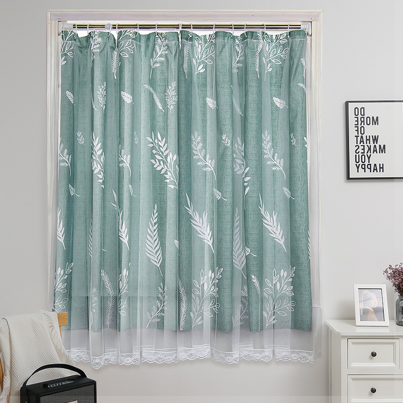 no punching hang ring punching shading curtain dormitory bedroom bay window kitchen light transmission nontransparent mesh curtains cloth finished product full figure