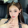 silver double layer hoop earrings women's light luxury high-grade temperament big ear ring circle ear studs simple bracelet ear clip earrings details Picture