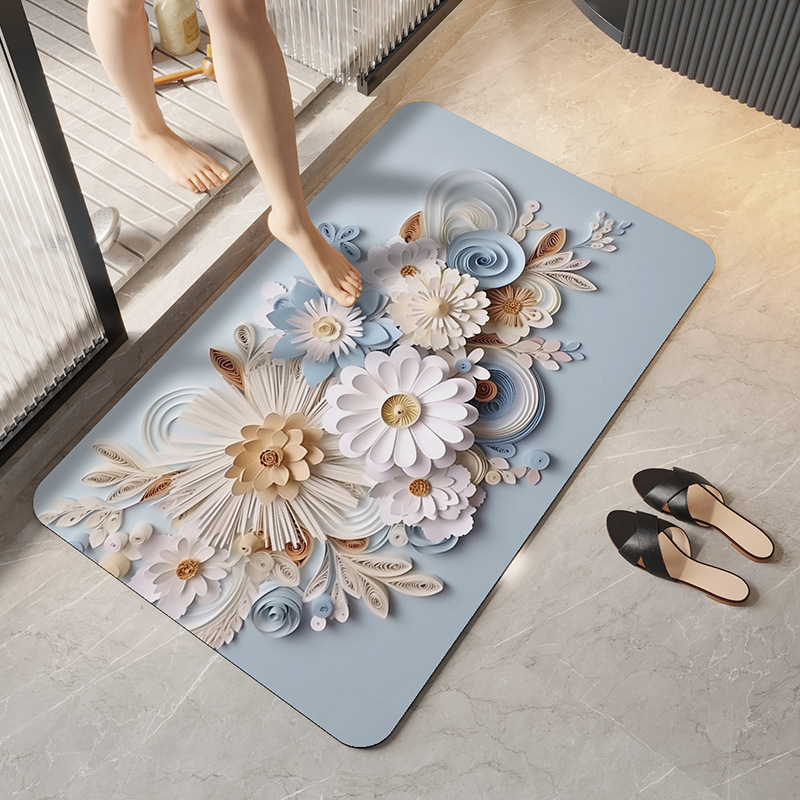 3d bathroom absorbent floor mat soft diatom ooze bathroom entrance carpet home non-slip quick-drying foot mat details Picture