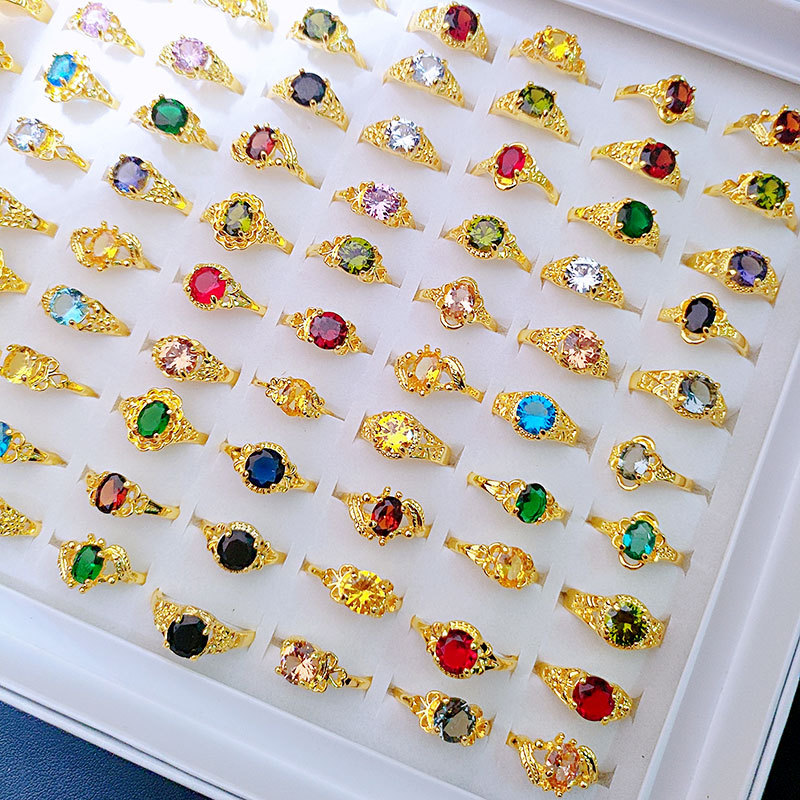 cross-border e-commerce ornament classic 4-claw crystal zircon ring electroplated golden middle east africa export hand jewelry Specification drawing