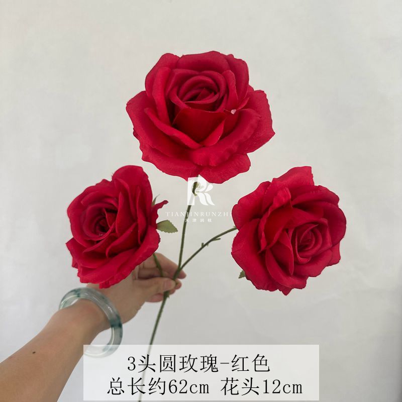 new red artificial flower chinese style flower row engagement proposal wedding hall layout decorative fake flower handmade flowers Application Scenario