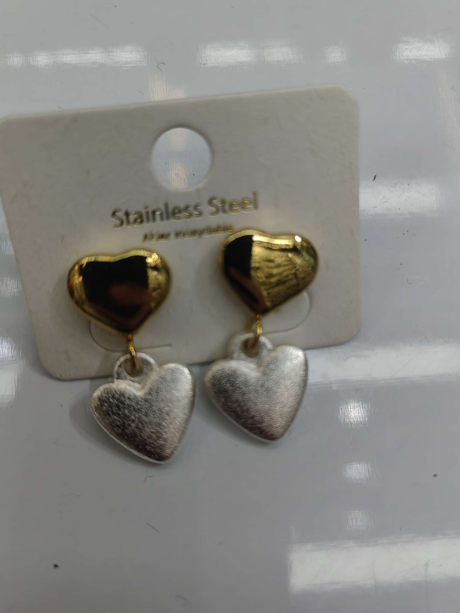 潮流双色爱心钛钢不锈钢不掉色保色耳钉耳饰女个性饰品简约耳饰品百搭耳钉配饰学生款