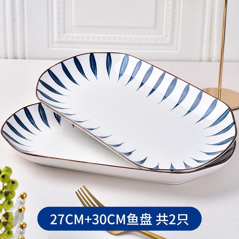 japanese style underglaze ceramic fish plate internet celebrity household bowl dish & plate tableware set new household square plate special shaped plate Application Scenario