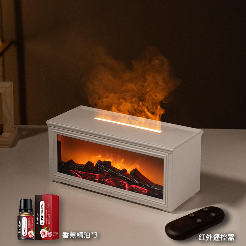 fireplace aroma diffuser 3d simulation flame ambience light essential oil creative small household cross-border wood grain air humidifier details Picture