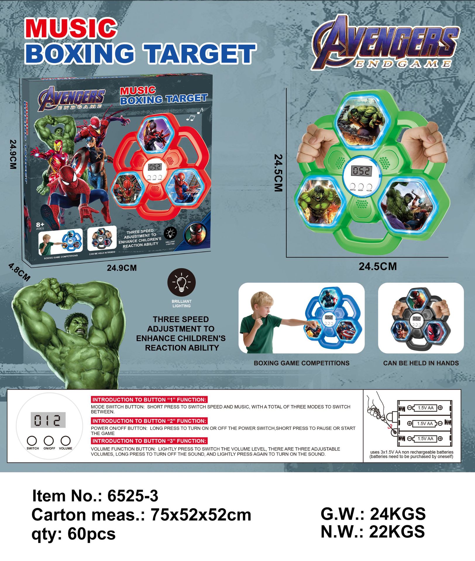 Cross-border e-commerce bestseller rhythm music boxing wall target, home children's Spider-Man, Iron Man, Marvel series boxing trainer, stress-relieving exercise, physical fitness, intelligent boxing training machine Specification image