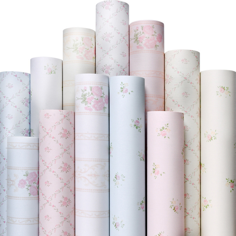 idyllic small floral self-adhesive wallpaper bedroom cozy pink girl household refurbishing sticker student dormitory waterproof wallpaper full figure