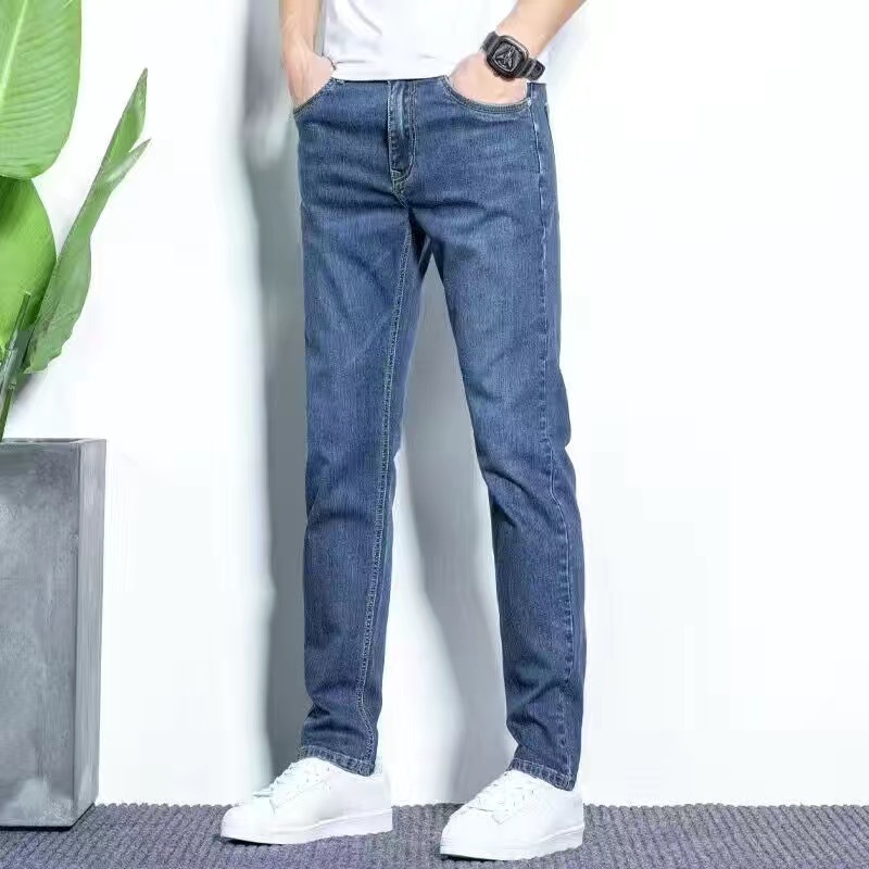 spring and autumn new men's jeans stretch straight leg trousers korean fashion slim fit skinny pants men's mid waist casual pants Specification drawing