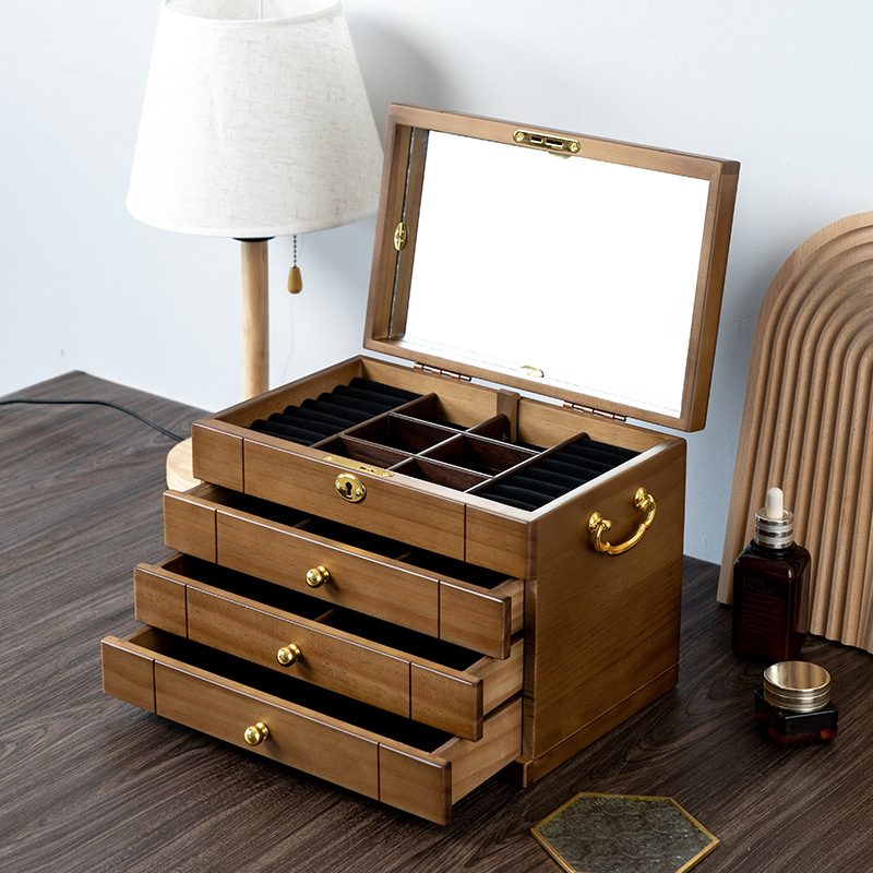 solid wood jewelry box vintage organizer box with lock necklace earring ring finishing wooden storage jewelry box exquisite Specification drawing
