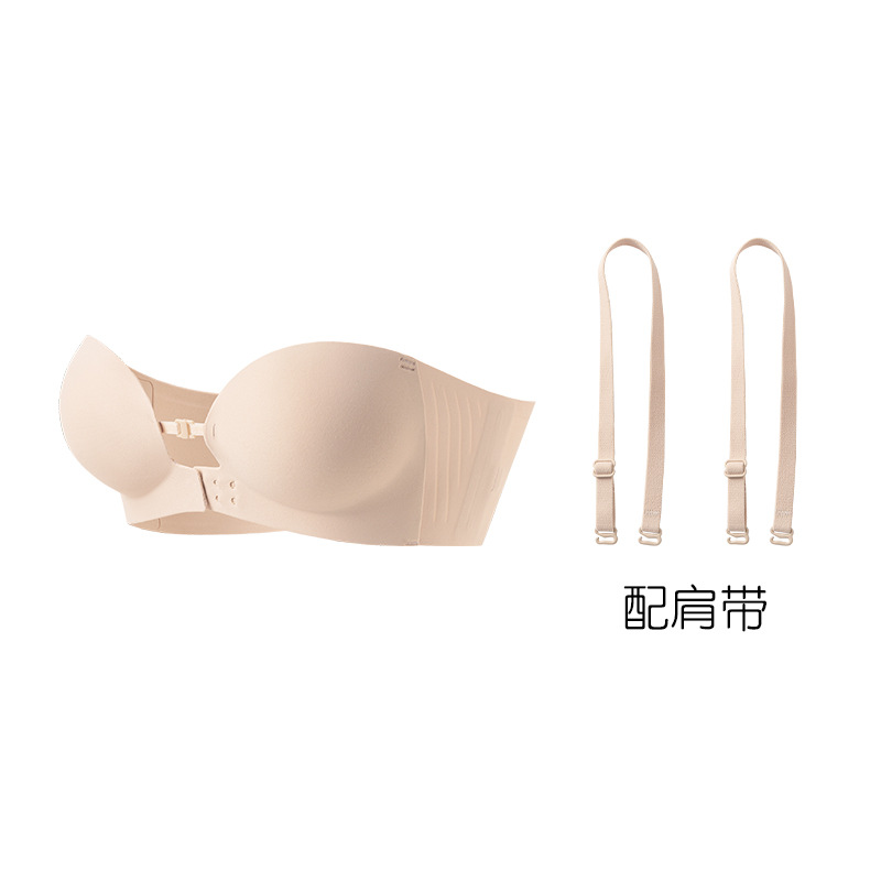 strapless adjustable front button underwear female lucky same invisible seamless small breasts big push up anti-slip backless bra cotton details Picture