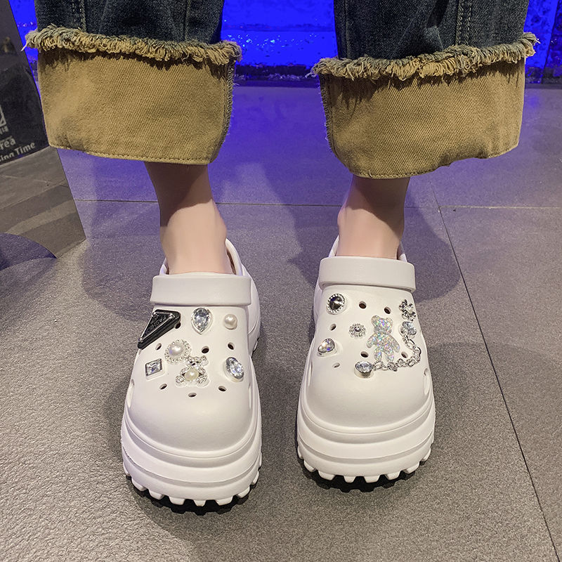 10cm drooping eva super thick bottom hole shoes women's summer 2025 new beach closed-toe slippers outdoor wear height increasing full figure